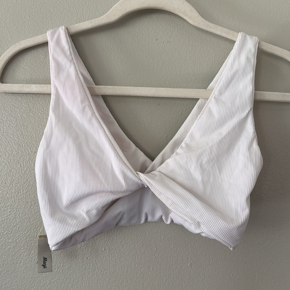 Maaji White Cotton Jane Sporty Bralette Bikini Top / Chinoiserie Holly - Picture 6 of 8
